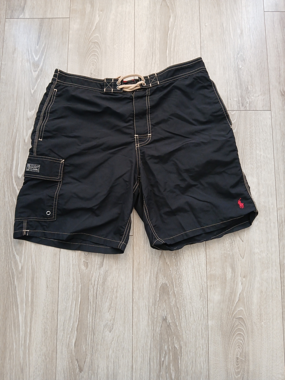 Polo by Ralph Lauren Black Men's Large Cargo Swim Shorts with Red Polo Logo